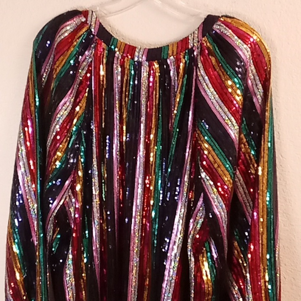 NEW CROWN & IVY Vneck Long Sleeves Festival Size XXL Sequins Multi Colors B4 X P - Picture 4 of 12